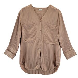 Aritzia Wilfred Silk Blend Tunic Blouse Dusty Rose Subtle Stripes XXS Oversized